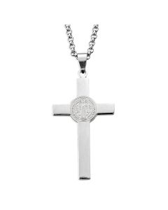 2" x 1 1/8" St. Benedict Medal Cross with Rhodium and Gold Plating on 24" Rolo Chain