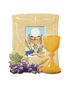 4" x 5" Communion Picture Frame Gold Embossed with Chalice and Grapes Raised Figures.