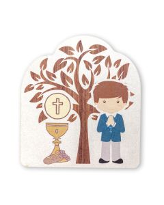First Communion Boy With Tree Plaque