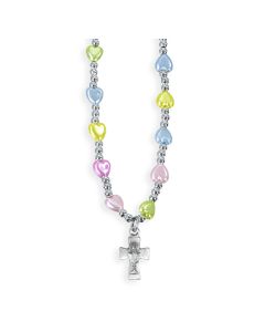 6mm Multicolored Heart Necklace with Communion Cross Pendant