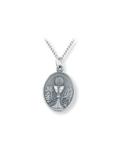 1" First Communion Medal on 18" Stainless Steel Chain. Boxed.