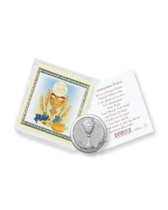 First Communion Pocket Coin with a Holy Card in a Clear Pouch-P65