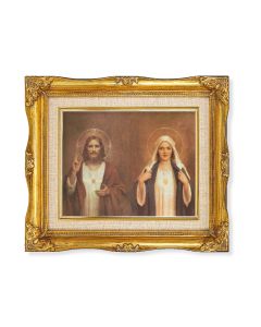 8"x10" The Sacred Hearts by Chambers Textured Art. in a 12"x14" Ornate Antiqued Gold Frame with Inner Linen Border