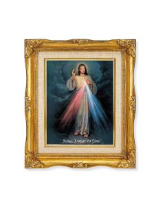 8" x 10" Divine Mercy Textured Art in a 12"x14" Ornate Antiqued Gold Frame with Inner Linen Border
