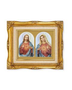 8"x10" The Sacred Hearts Texture Art in a 12"x14" Ornate Antiqued Gold Frame with Inner Linen Border
