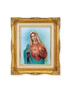8"x10" Immaculate Heart of Mary Textured Art in a 12"x14" Ornate Antiqued Gold Frame with Inner Linen Border