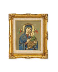 8"x10"  Our Lady of Perpetual Help Textured Art in a 12"x14" Ornate Antiqued Gold Frame with Inner Linen Border