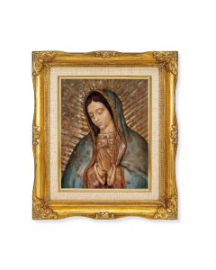 8"x10"  Our Lady of Guadalupe Textured Art in a 12"x14" Ornate Antiqued Gold Frame with Inner Linen Border