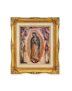 8"x10"  Our Lady of Guadalupe with Cherubs Textured Art in a 12"x14" Ornate Antiqued Gold Frame with Inner Linen Border