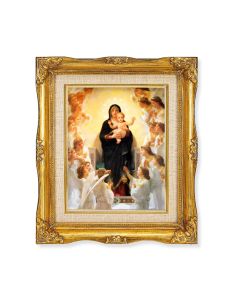 8"x10"  Queen of Angels Textured Art in a 12" x 14" Ornate Antiqued Gold Frame with Inner Linen Border
