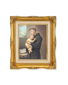 8"x10" Saint Anthony Textured Art in a  12"x14" Ornate Antiqued Gold Frame with Inner Linen Border