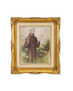 8"x10" Saint Francis Textured Art in a 12"x14" Ornate Antiqued Gold Frame with Inner Linen Border