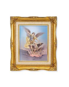 8"x10" Saint Michael Textured Art in a 12"x14" Ornate Antiqued Gold Frame with Inner Linen Border