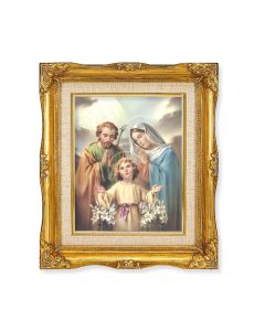 8"x10" Holy Family Textured Art in a 12"x14" Ornate Antiqued Gold Frame with Inner Linen Border