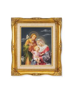 12"x14" Ornate Antiqued Gold Frame with Inner Linen Border featuring an 8" x 10" Holy Family Textured Art Print