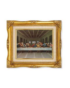 8"x10" Da Vinci Last Supper Textured Art in a 12"x14" Ornate Antiqued Gold Frame with Inner Linen Border