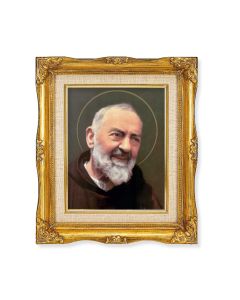 8"x10" Saint Pio Textured Art in a 12"x14" Ornate Antiqued Gold Frame with Inner Linen Border