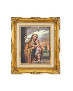 8"x10" Saint Joseph Textured Art in a 12"x14" Ornate Antiqued Gold Frame with Inner Linen Border