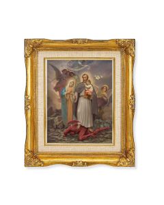 8"x10" Saint Joseph Terror of Demons Textured Art in a 12"x14" Ornate Antiqued Gold Frame with Inner Linen Border