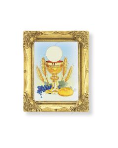 3" x 2" Antique Gold Frame with First Communion Chalice, Wheat & Grapes Print