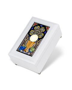 White Communion Stained Glass Music Box