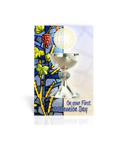 Chalice with Host First Communion Stained Glass Design Greeting Card