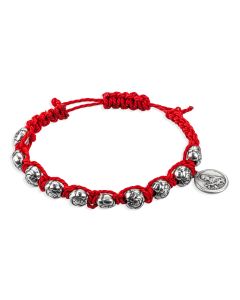 Rose Blessed Bead Cord Bracelet with Saint Theresa Medal