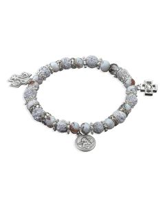White Blessed Beads Rosary Bracelet with Davinci Angel Medal 