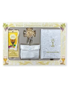6pc Girls Deluxe White Pearlized Communion Gift Set