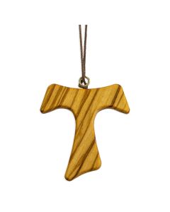 2" Wood Tau Cross on Brown Cord