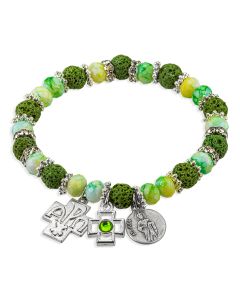 Lime Green Blessed Beads Rosary Bracelet with St. Jude Medal 