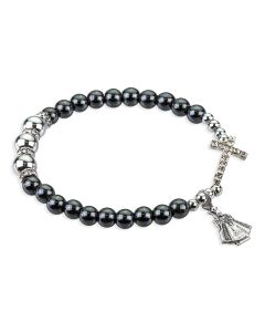 Hematite and Silver Blessed Beads Bracelet with Infant of Prague Medal