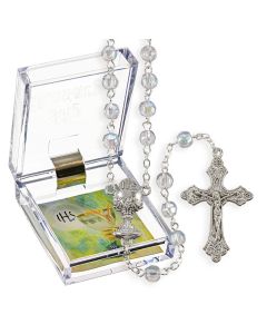Crystal Aurora Borealis Bead Communion Rosary, Boxed