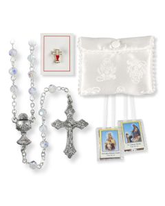 Girls First Communion Set with 5mm Crystal Aurora Borealis Rosary 