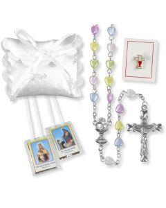 Multicolored 5mm Heart Shape Bead Rosary Communion Set