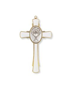 5" Gold Communion Cross with White Epoxy and Chalice Center