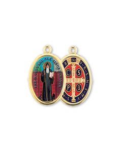 1" Saint Benedict Gold Finish Picture Medal