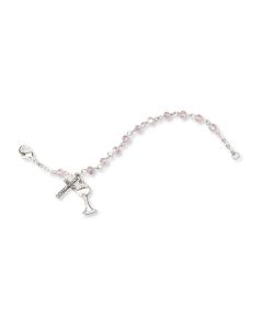4mm 5 1/2" Pink Crystal Bead Communion Rosary with Silver Oxidized Crucifix and Chalice Charm