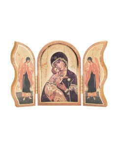 Our Lady of Vladimir Standing Natural Wood Triptych
