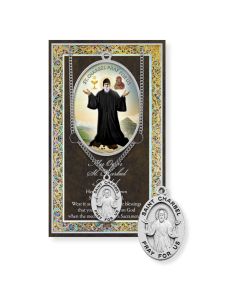 Genuine Pewter St. Charbel Medal on a 24" Stainless Steel Chain with a Silver Embossed Pamphlet.
