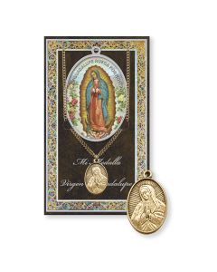 Our Lady of Guadalupe Gold Plated Medal on a 24" Chain with Biography and Picture Folder in Spanish