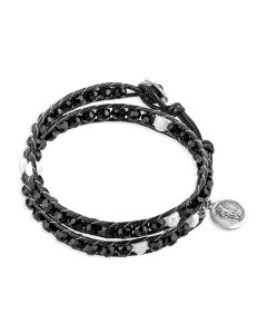 Black and White Blessed Beads Wrap Bracelet with Saint Christopher Medal