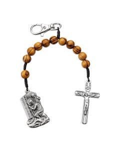 Saint Christopher One Decade Wood Rosary Backpack Clip