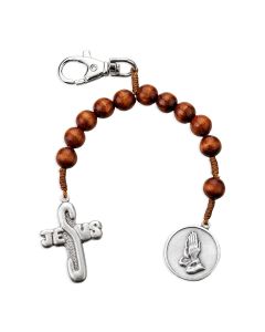 Serenity Prayer One Decade Wood Rosary Backpack Clip