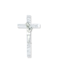 7" Pearlized Communion Cross with Pewter Boy Figure