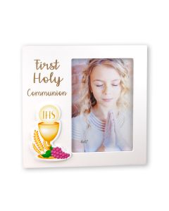 7" x 7" Mdf First Communion Photo Frame with Chalice and Grapes Gold Foil Sticker 
