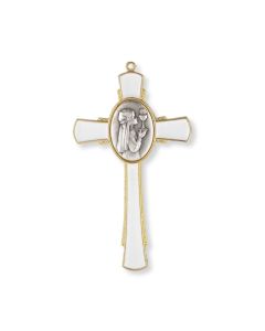5" Gold Communion Cross with White Epoxy and Girl Center