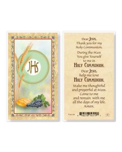 First Holy Communion Unisex Laminated Holy Card. Inc. of 25