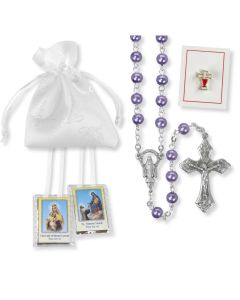 Pearlized Light Amethyst Bead Rosary Communion Set