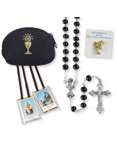 Black Wood Rosary Communion Set